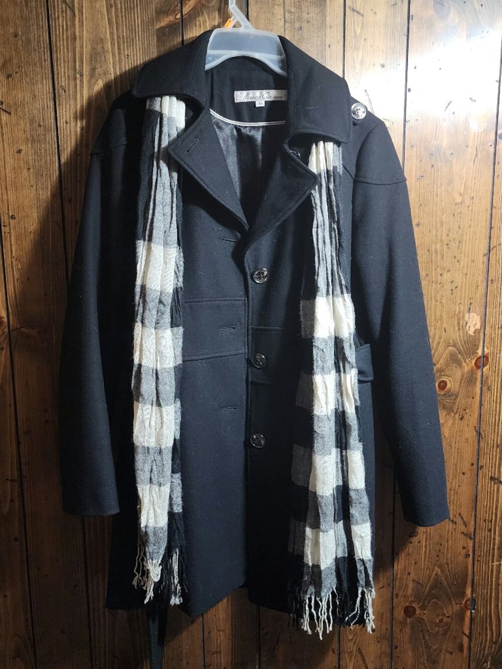 Kenneth Cole New York Black Wool Blend Coat and Matching Scarf Size 10